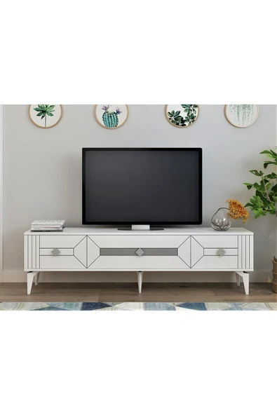 cantek dizayn CENNEYRA TV SEHPASI (ALT MODÜL) BEYAZ-GÜMÜŞ - Resim 4