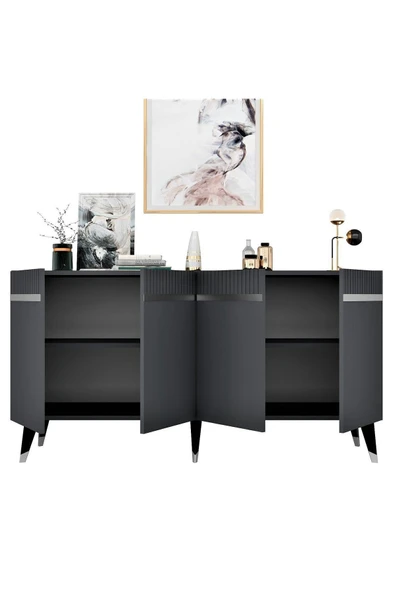 cantek dizayn Defne 180 Cm Tv Ünitesi Ve Konsol 2'li Salon Takımı Antrasit-gümüş - 5