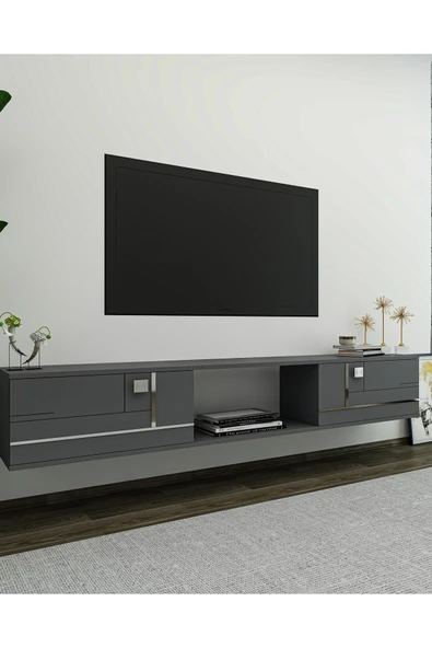 cantek dizayn AREDAMCT DUVARA MONTAJ TV SEHPASI ANTRASİT-GÜMÜŞ - Resim 2
