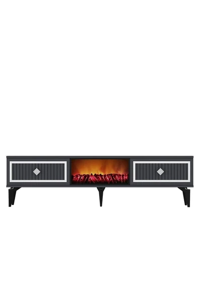 cantek dizayn Flame Şömineli Tv Sehpası (ALT MODÜL) Antrasit-gümüş - 8