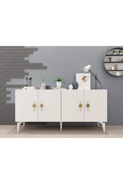 cantek dizayn ZENNİT 4 KAPAKLI RAFLI KONSOL BEYAZ ürün görseli