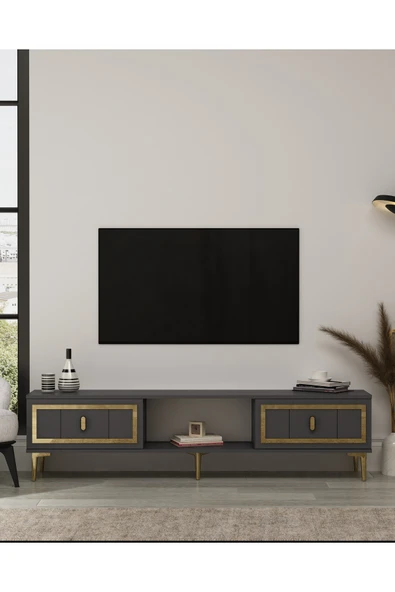 cantek dizayn ORİONCT TV SEHPASI ANTRASİT-ALTIN