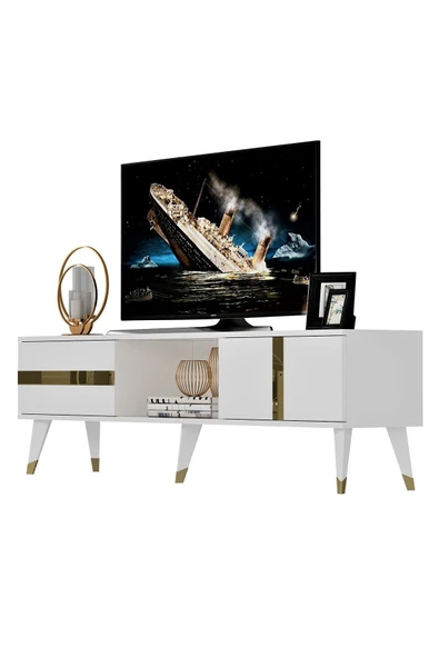 cantek dizayn VANNİA TV SEHPASI (ALT MODÜL) BEYAZ-ALTIN - Resim 4