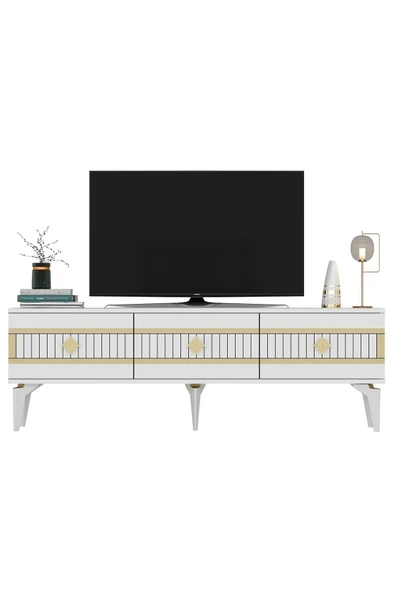 cantek dizayn NOVA TV SEHPASI (ALT MODÜL) BEYAZ-ALTIN - Resim 5