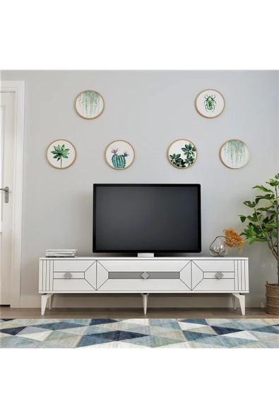cantek dizayn CENNEYRA TV SEHPASI (ALT MODÜL) BEYAZ-GÜMÜŞ ürün görseli