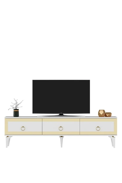 cantek dizayn Ponny 180 Cm Tv Sehpası Beyaz Altın - Resim 4