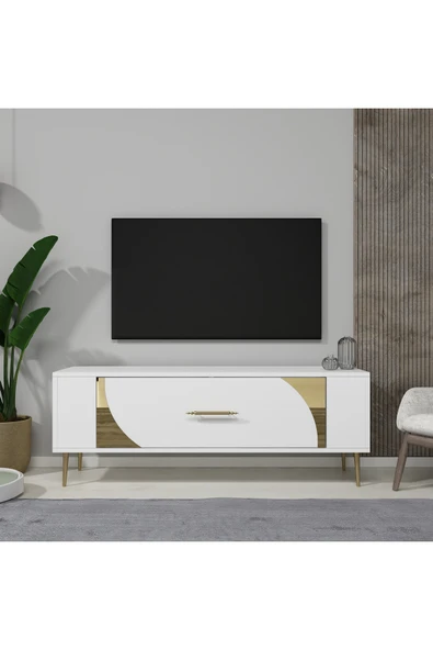 cantek dizayn Retrop2ct Tv Sehpası Beyaz-altın ürün görseli