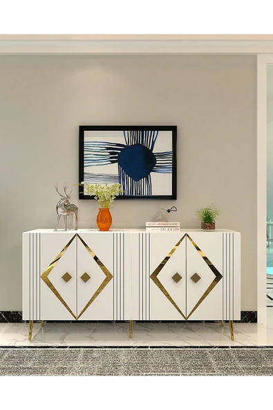 DEMONTE DECOR Dominodd(KB150) Konsol Beyaz-altın ürün görseli