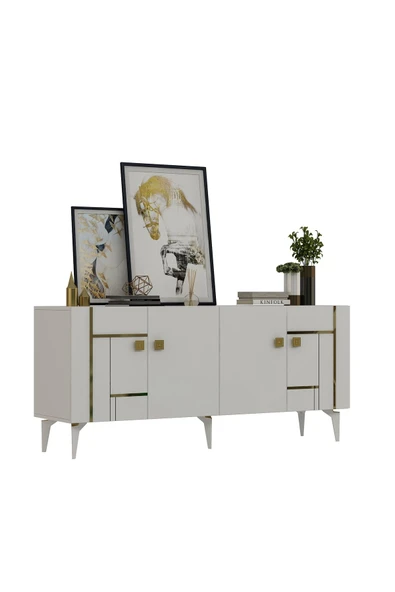 DEMONTE DECOR MADERA KONSOL BEYAZ-ALTIN - 5