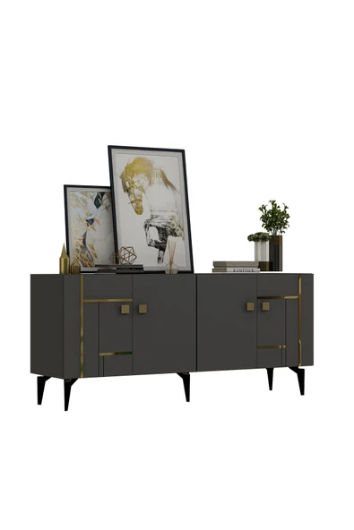 DEMONTE DECOR MADERA KONSOL ANTRASİT-ALTIN - Resim 3