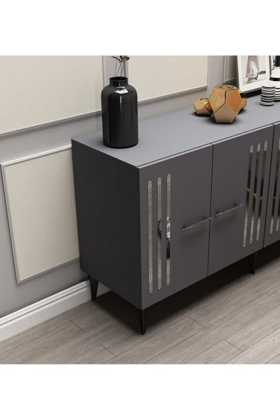 DEMONTE DECOR JUNNES PLEKSİ DESENLİ KONSOL ANTRASİT-GÜMÜŞ - Resim 3