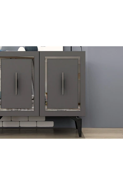 DEMONTE DECOR VANNESSA LAZER DESENLİ PLEKSİLİ KONSOL ANTRASİT-GÜMÜŞ - Resim 6