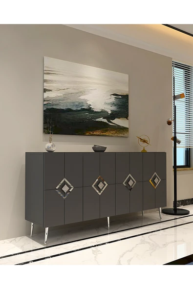 DEMONTE DECOR Robberdd (KB150) Lazer Desenli Konsol Antrasit-gümüş - Resim 2