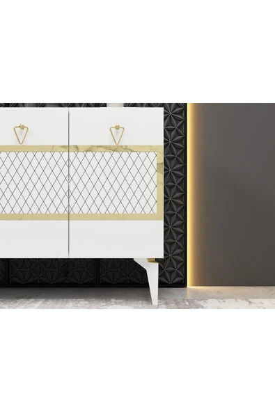 DEMONTE DECOR İPEK KONSOL BEYAZ ALTIN - Resim 3