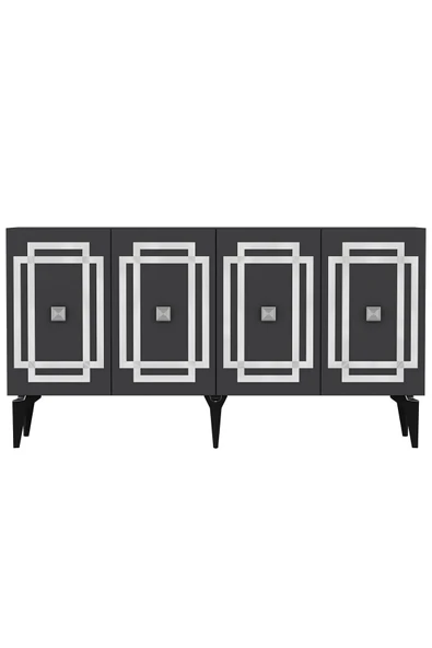 DEMONTE DECOR Lotus Konsol 4 Kapaklı Raflı Antrasit Gümüş - Resim 4