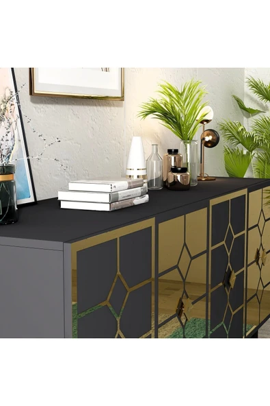 DEMONTE DECOR IRMAAK KONSOL ANTRASİT-ALTIN - Resim 4