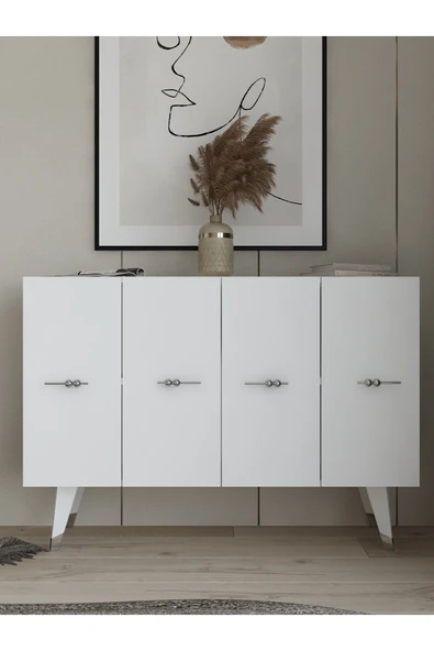 DEMONTE DECOR Quartdd (KM120) Konsol , Çok Amaçlı Dolap - Beyaz-gümüş (SALKIM KULP)