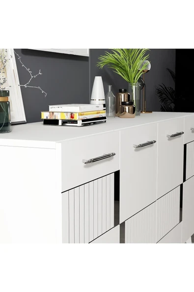 DEMONTE DECOR 4 Kapaklı Moda Konsol Beyaz-gümüş - Resim 3