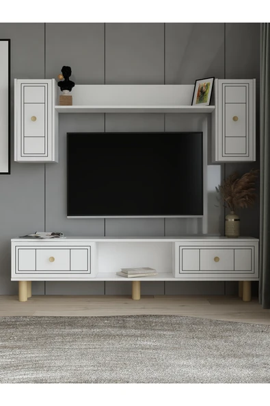 DEMONTE DECOR DARİODD BOHEM TV ÜNİTESİ TAKIMI BEYAZ-BEYAZ - 1