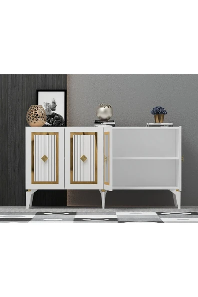 DEMONTE DECOR NORRA KONSOL BEYAZ-ALTIN - Resim 4