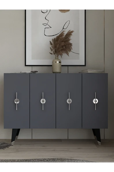 DEMONTE DECOR Quartdd (KM120) Konsol , Çok Amaçlı Dolap - Antrasit Gümüş (RAMADA KULP) ürün görseli