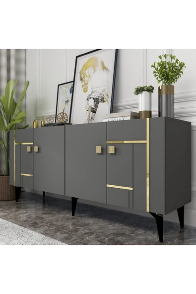 DEMONTE DECOR MADERA KONSOL ANTRASİT-ALTIN - Resim 5