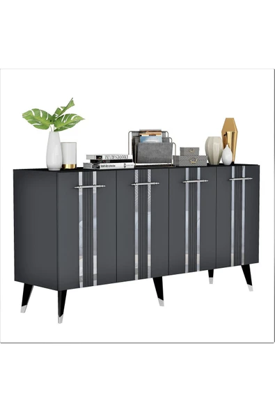 DEMONTE DECOR Assel Konsol Lazer Çizgili ,pleksi Desenli Antrasit-gümüş - Resim 6