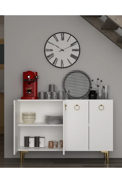 DEMONTE DECOR EFESDD MUTFAK KİLER DOLABI BEYAZ-BEYAZ-ALTIN ürün görseli 1