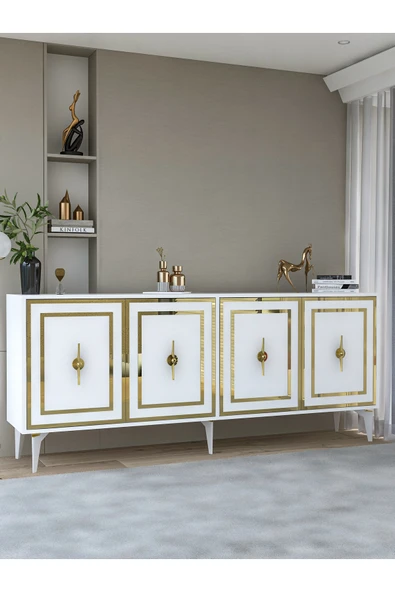 DEMONTE DECOR SAMBADD (KX180) KONSOL BEYAZ-ALTIN - Resim 2