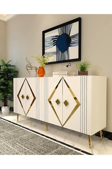 DEMONTE DECOR Dominodd(KB150) Konsol Beyaz-altın - Resim 2