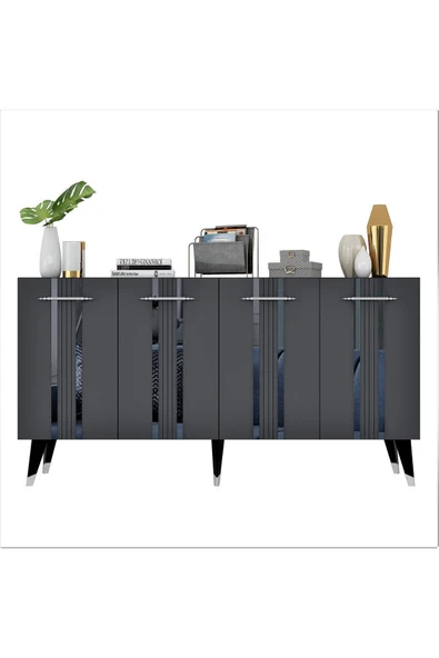 DEMONTE DECOR Assel Konsol Lazer Çizgili ,pleksi Desenli Antrasit-gümüş - Resim 5