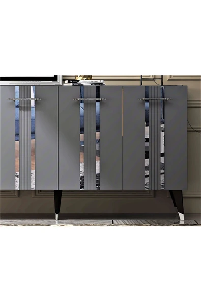 DEMONTE DECOR Assel Konsol Lazer Çizgili ,pleksi Desenli Antrasit-gümüş - Resim 3