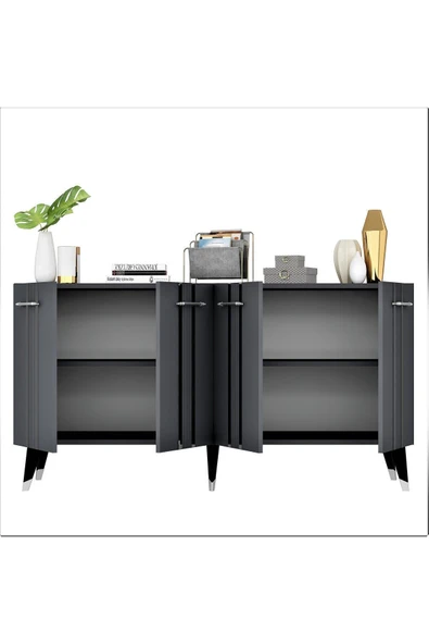 DEMONTE DECOR Assel Konsol Lazer Çizgili ,pleksi Desenli Antrasit-gümüş - Resim 7