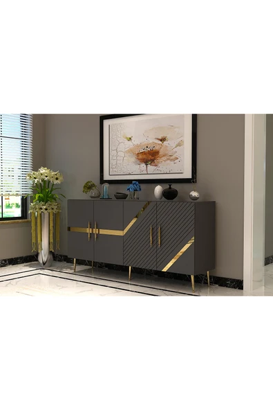 DEMONTE DECOR FUGADD (KB150) KONSOL ANTRASİT-ALTIN - Resim 2