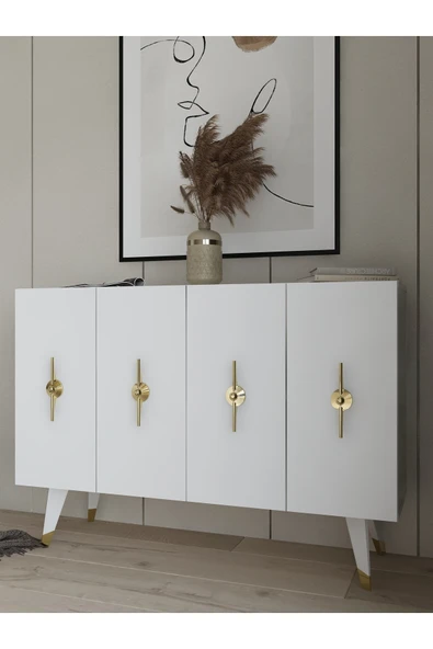 DEMONTE DECOR Quartdd (KM120) Konsol , Çok Amaçlı Dolap - Beyaz Altın (RAMADA KULP) - 2