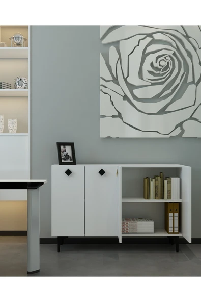DEMONTE DECOR MOREDD OFİS EVRAK DOLABI BEYAZ-BEYAZ-SİYAH - 1
