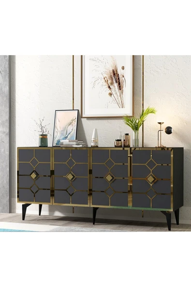 DEMONTE DECOR ÇAĞLAA KONSOL ANTRASİT-ALTIN - Resim 2