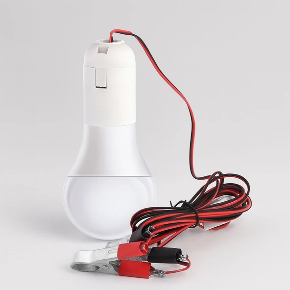 Led Ampul Akü Takviye Kablolu 4 Metre Anahtarlı 5W Tasarruflu Seyyar  Aydınlatma Beyaz Işık Pensli ürün görseli