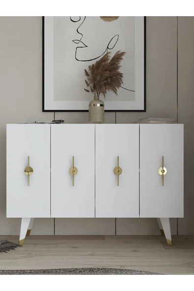 DEMONTE DECOR Quartdd (KM120) Konsol , Çok Amaçlı Dolap - Beyaz Altın (RAMADA KULP)