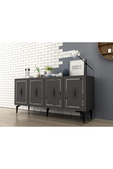 DEMONTE DECOR VANNESSA LAZER DESENLİ PLEKSİLİ KONSOL ANTRASİT-GÜMÜŞ - Resim 3