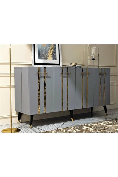 DEMONTE DECOR Assel Konsol Lazer Çizgili ,pleksi Desenli Antrasit-altın ürün görseli