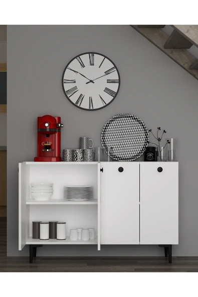 DEMONTE DECOR BETTYDD MUTFAK KİLER DOLABI BEYAZ BEYAZ SİYAH KULP ürün görseli 1