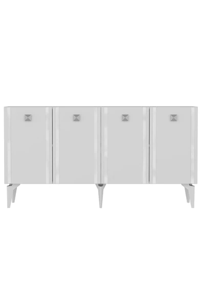 DEMONTE DECOR DORUK KONSOL 4 KAPAKLI RAFLI BEYAZ- GÜMÜŞ - Resim 4