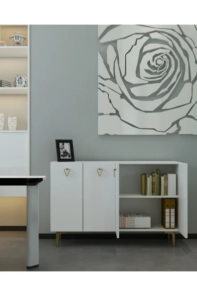 DEMONTE DECOR LEYLADD (MK120) OFİS EVRAK DOLABI BEYAZ-BEYAZ-ALTIN - 1