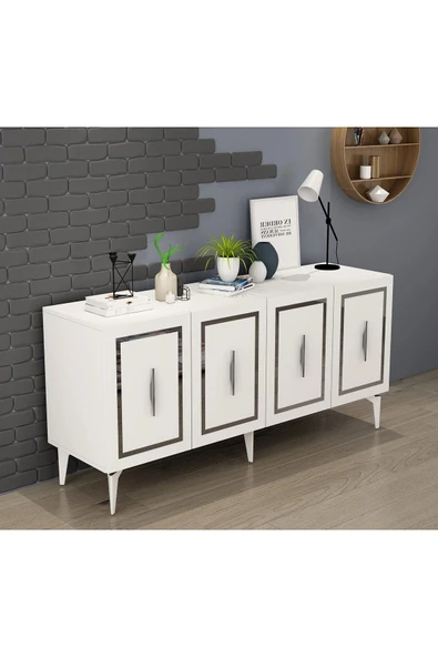 DEMONTE DECOR VANNESSA LAZER DESENLİ PLEKSİLİ KONSOL BEYAZ-GÜMÜŞ - Resim 2