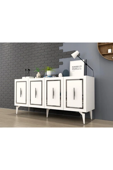 DEMONTE DECOR VANNESSA LAZER DESENLİ PLEKSİLİ KONSOL BEYAZ-GÜMÜŞ - Resim 3