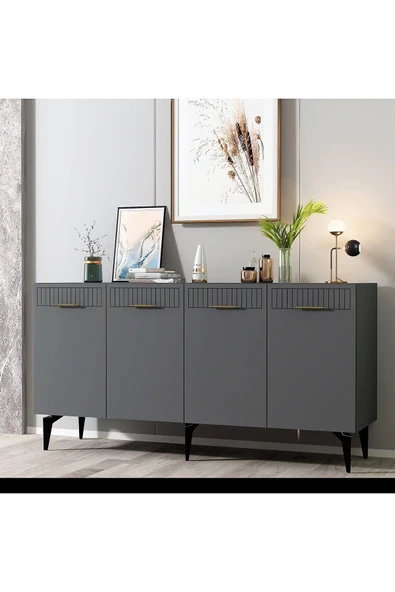 DEMONTE DECOR 4 Kapaklı Alvin Konsol Antrasit - Antrasit ürün görseli