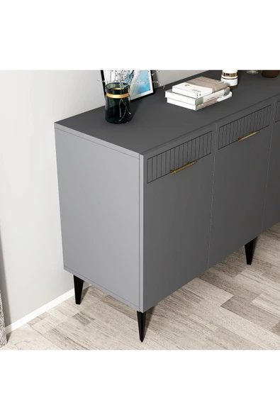 DEMONTE DECOR 4 Kapaklı Alvin Konsol Antrasit - Antrasit - Resim 5