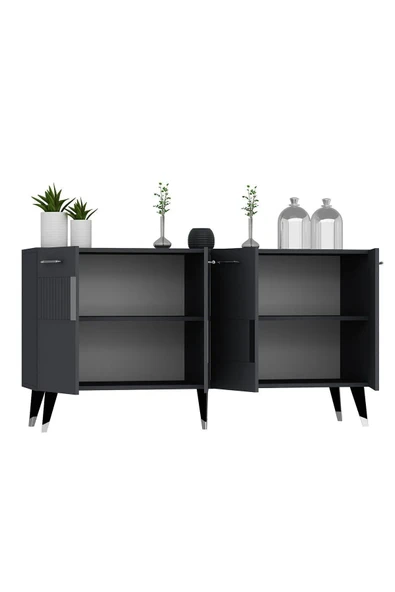 DEMONTE DECOR 4 Kapaklı Moda Konsol Antrasit-gümüş - Resim 6