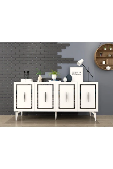DEMONTE DECOR VANNESSA LAZER DESENLİ PLEKSİLİ KONSOL BEYAZ-GÜMÜŞ ürün görseli 1